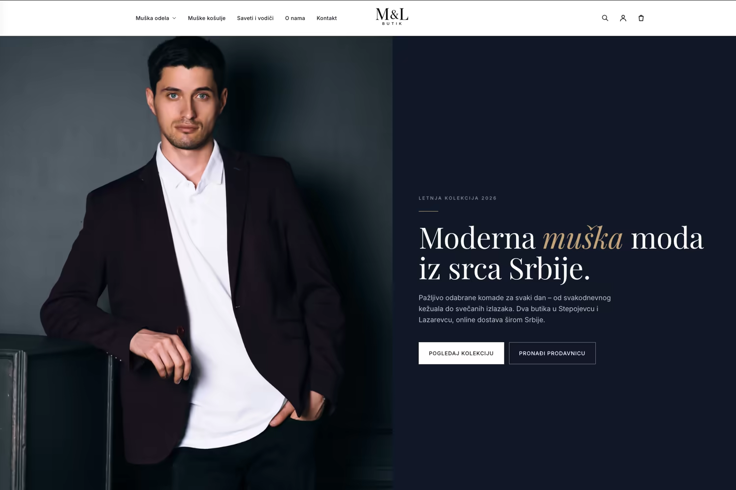M&L Butik — New website design + Shopify build - New website design and Shopify build for a family-run Serbian menswear boutique with two physical stores. M&L Butik — New website design + Shopify build - New website design and Shopify build for a family-run Serbian menswear boutique with two physical stores.