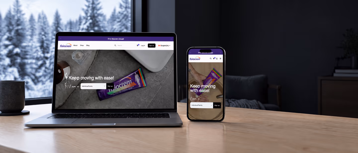 Fisiocrem's Canadian Shopify storefront, built by Codersy, on a laptop and phone