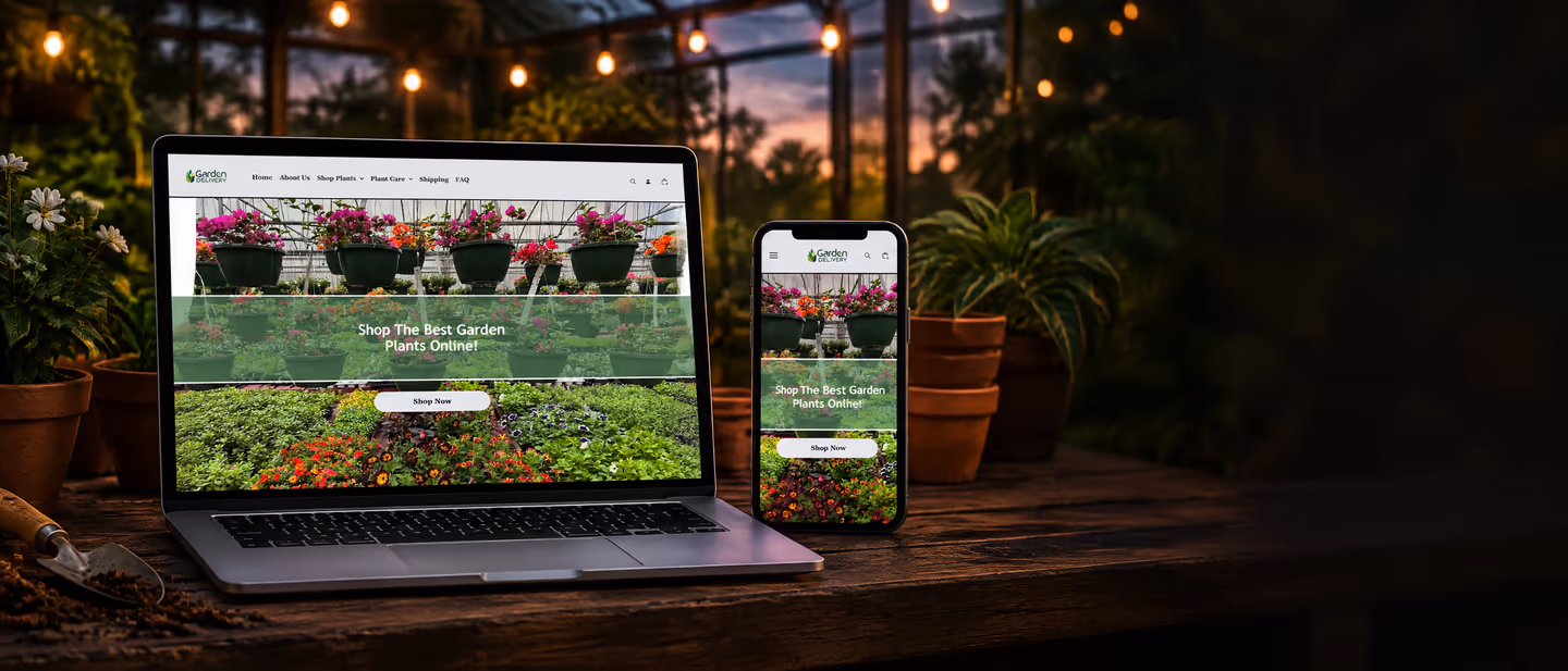 Garden Delivery's Shopify store, a Codersy client, on a laptop and phone
